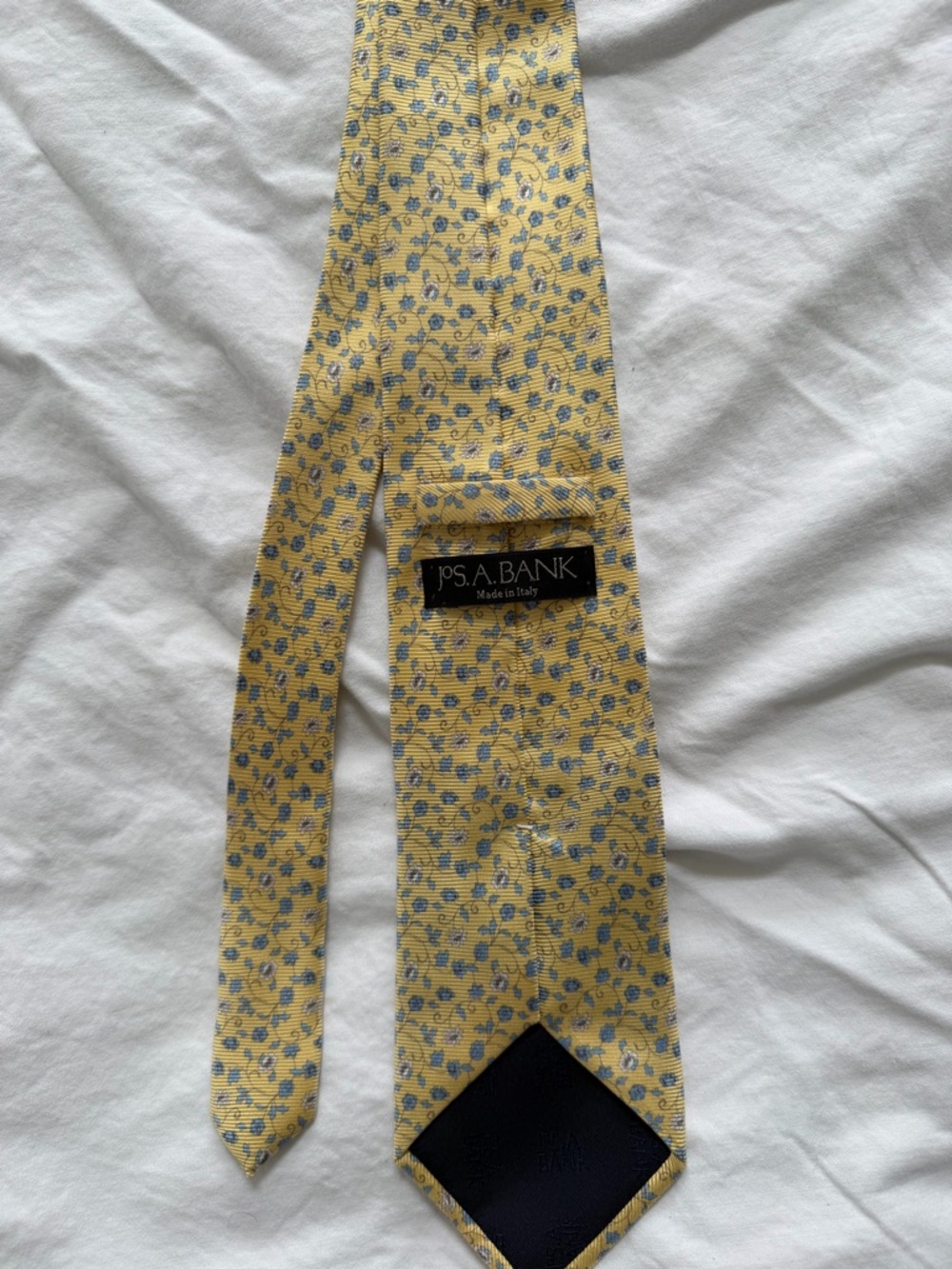 Jos. A. Bank Yellow Tie with Blue Floral Motif